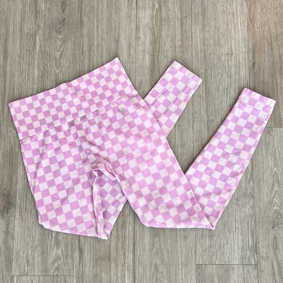 Forever 21 Women Active Seamless High Waisted Pink Checkered Leggings Size M - Picture 7 of 10